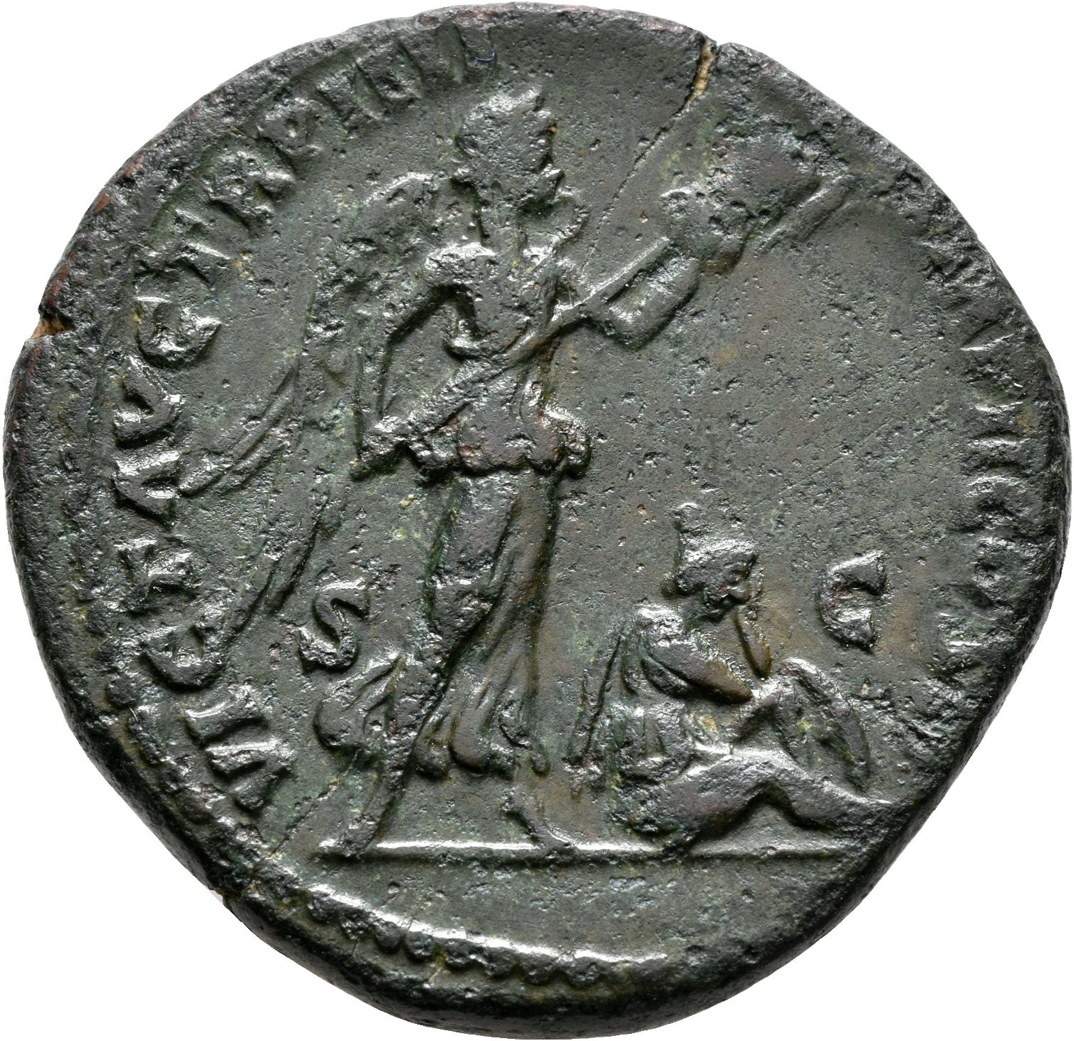RIC III Marcus Aurelius 1408 Marcus Aurelius reverse, Victory, winged, draped, standing right, holding trophy in right han...