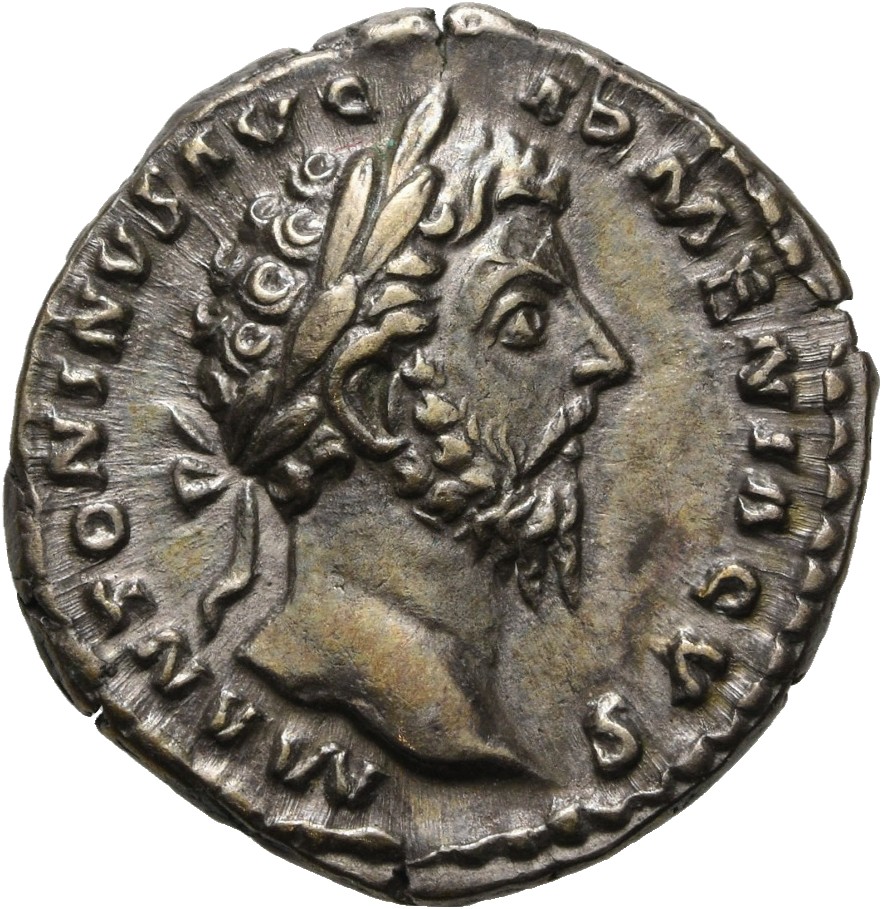 RIC III Marcus Aurelius 144 Marcus Aurelius obverse, Head of Marcus Aurelius, laureate, right