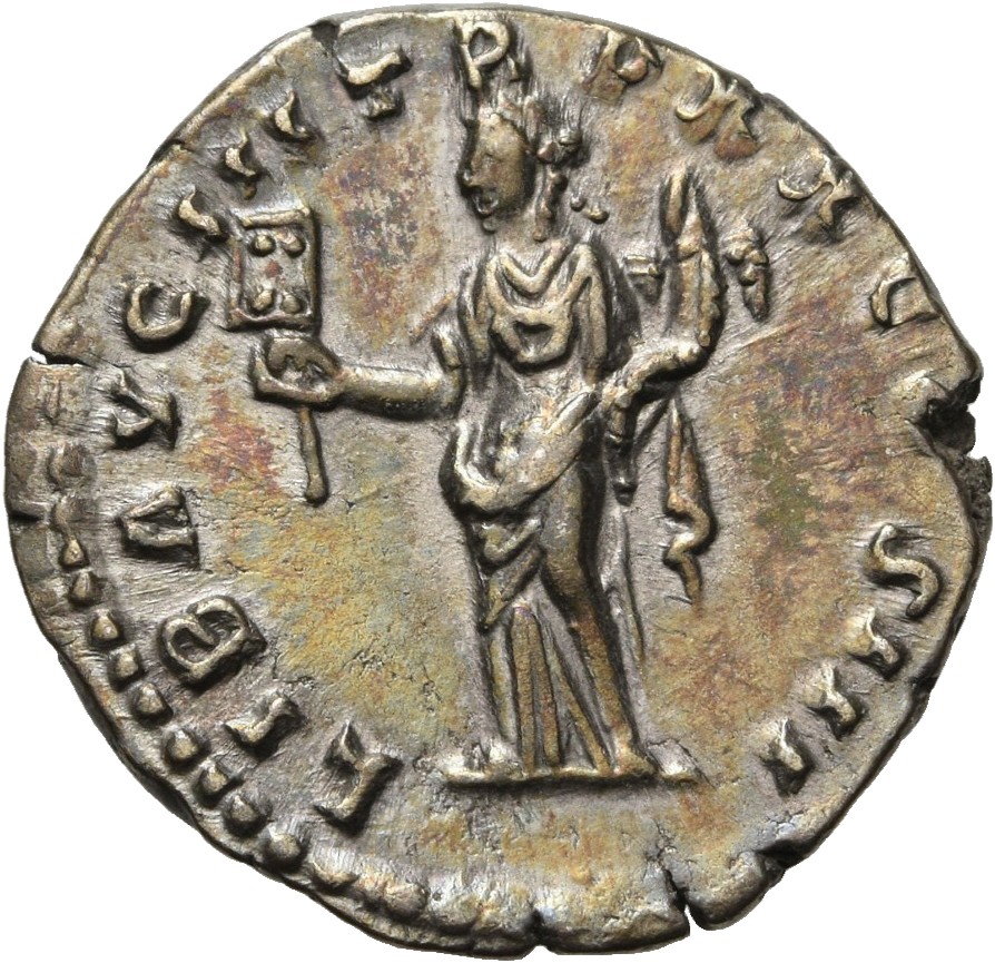 RIC III Marcus Aurelius 144 Marcus Aurelius reverse, Liberalitas, standing left, holding abacus in right hand and cornucop...