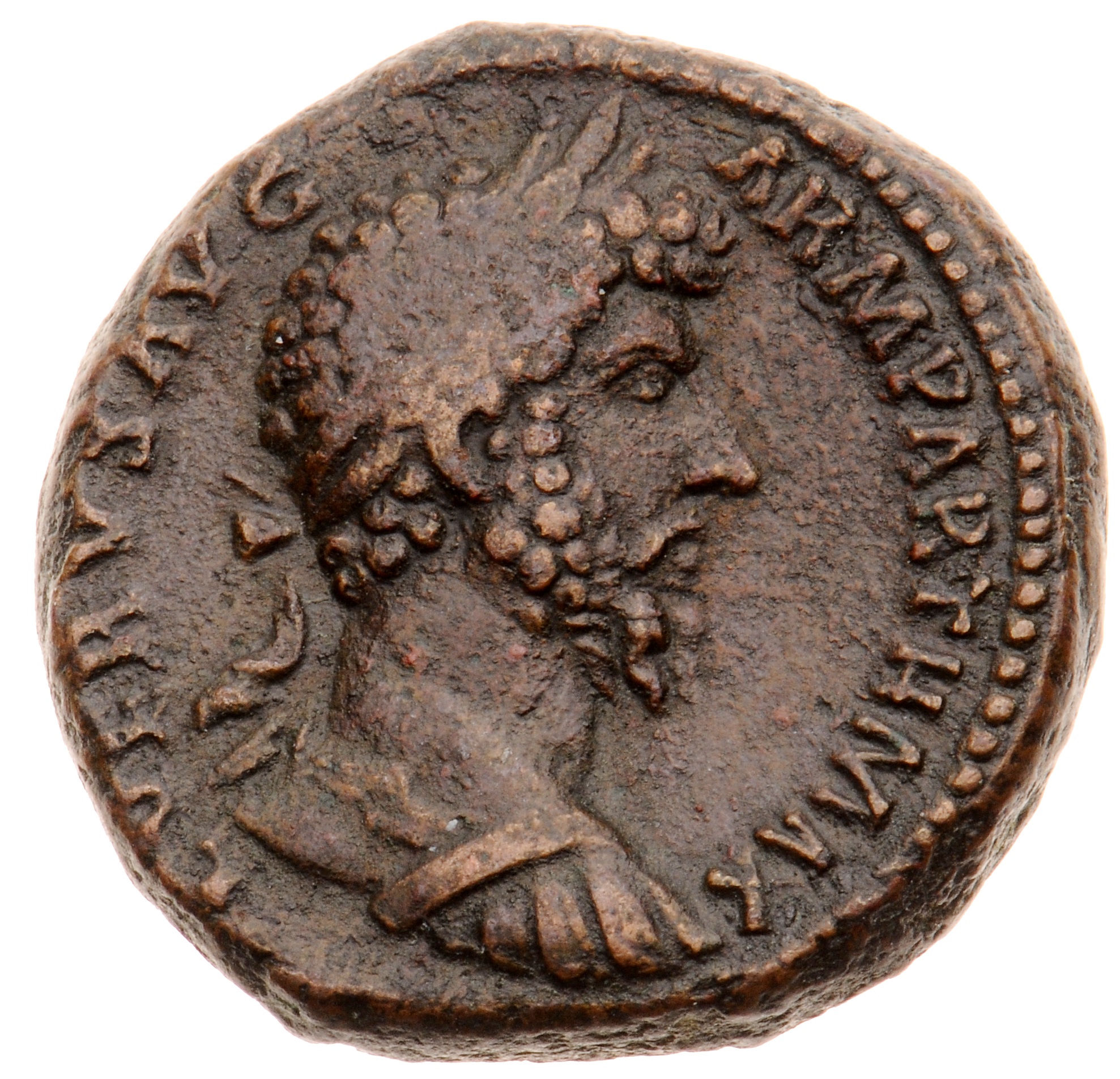 RIC III Marcus Aurelius 1448 Marcus Aurelius obverse, Head of Lucius Verus, laureate, right