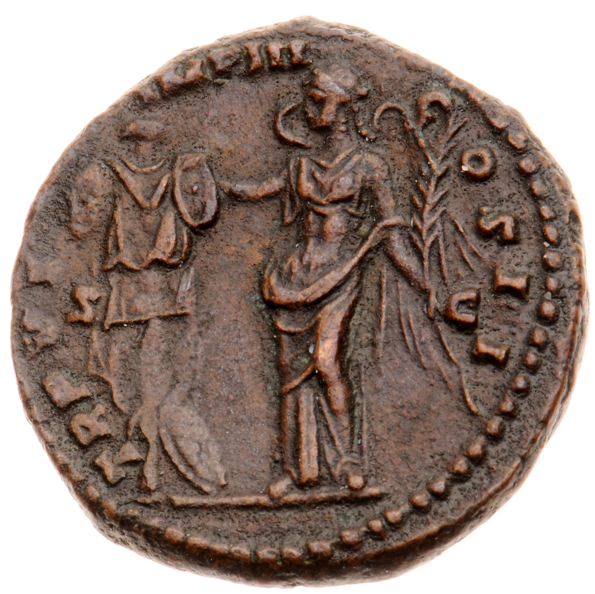 RIC III Marcus Aurelius 1448 Marcus Aurelius reverse, Victory, winged, draped, standing left, setting right hand on trophy...