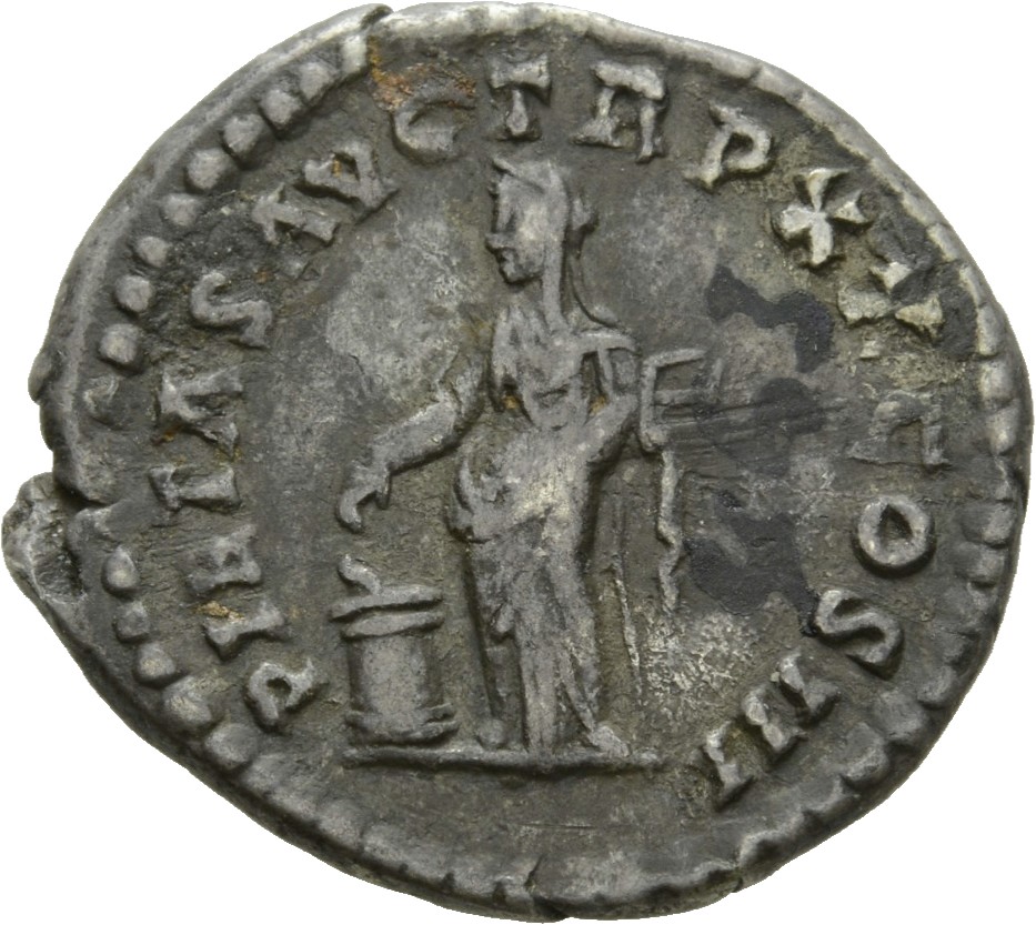 RIC III Marcus Aurelius 148 Marcus Aurelius reverse, Pietas, veiled, draped, standing left, sacrificing out of patera in r...