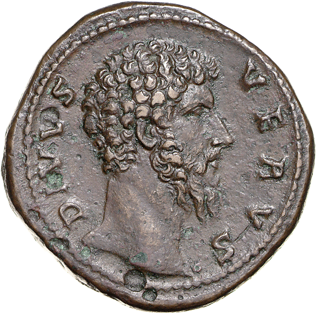 RIC III Marcus Aurelius 1507 Marcus Aurelius obverse, Head of Lucius Verus, bare, right