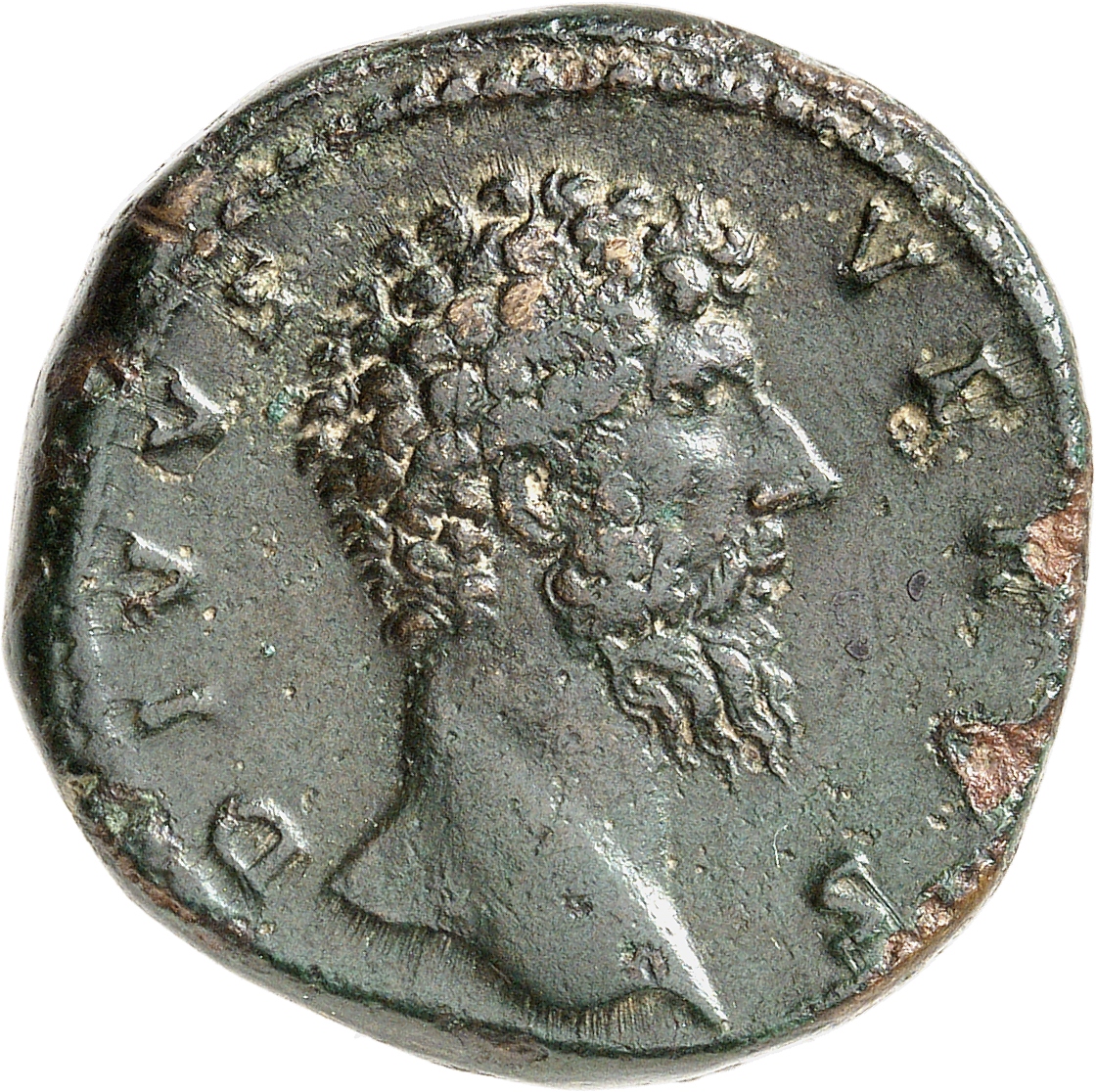 RIC III Marcus Aurelius 1509 Marcus Aurelius obverse, Head of Lucius Verus, bare, right