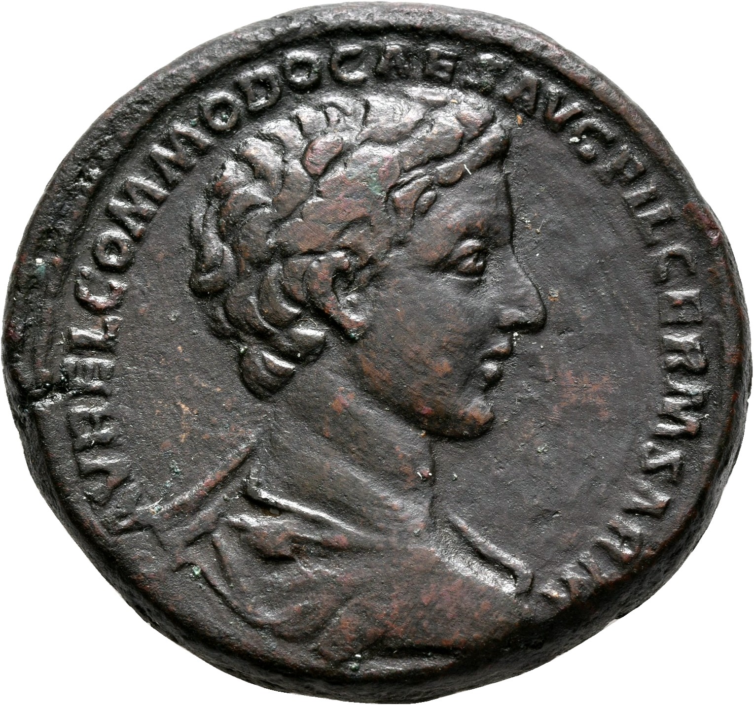 RIC III Marcus Aurelius 1527 Marcus Aurelius obverse, Bust of Commodus, bare-headed, draped, right
