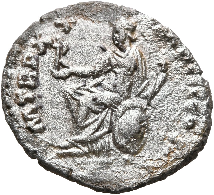 RIC III Marcus Aurelius 155 Marcus Aurelius reverse, Roma, seated left on shield, holding Victory in right hand and spear ...