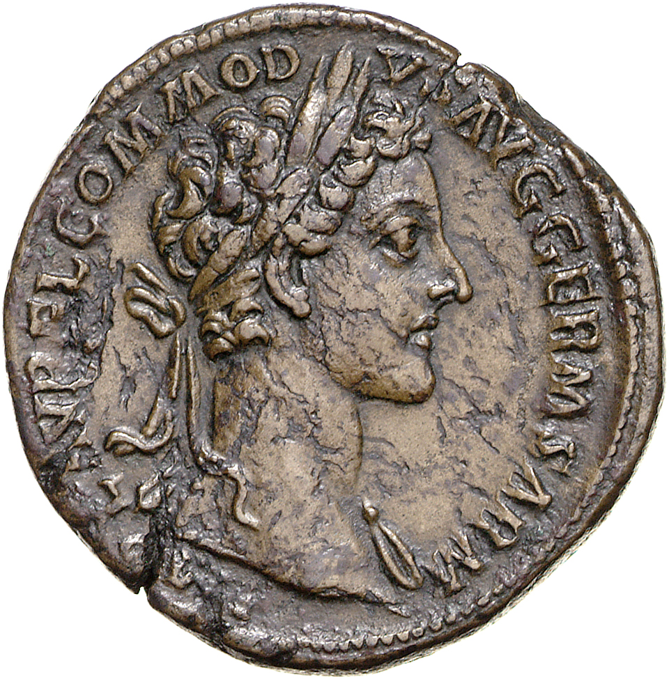 RIC III Marcus Aurelius 1569 Marcus Aurelius obverse, Bust of Commodus, laureate, drapery on left shoulder, right
