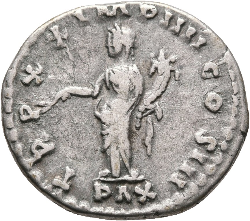 RIC III Marcus Aurelius 159 Marcus Aurelius reverse, Pax, draped, seated left, holding branch in right hand and cornucopia...