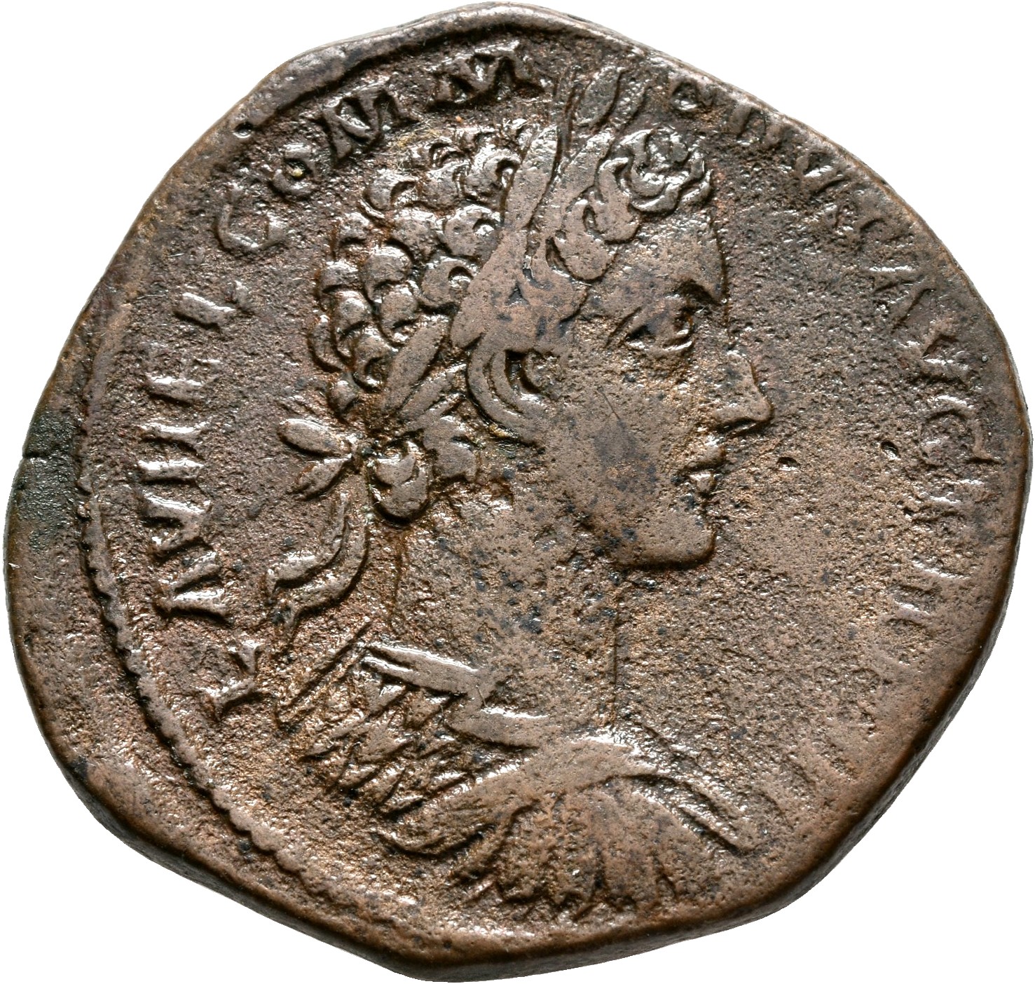 RIC III Marcus Aurelius 1590 Marcus Aurelius obverse, Bust of Commodus, laureate, draped, cuirassed, right