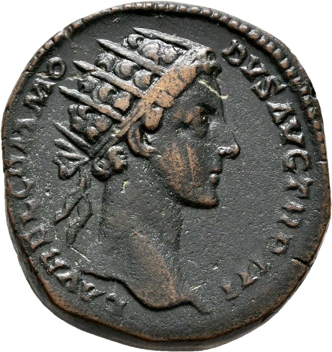 RIC III Marcus Aurelius 1591 Marcus Aurelius obverse, Head of Commodus, radiate, right