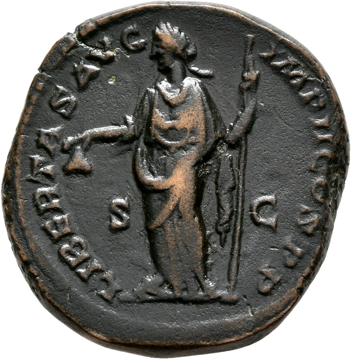 RIC III Marcus Aurelius 1591 Marcus Aurelius reverse, Libertas, standing left, holding pileus in right hand and rod in lef...
