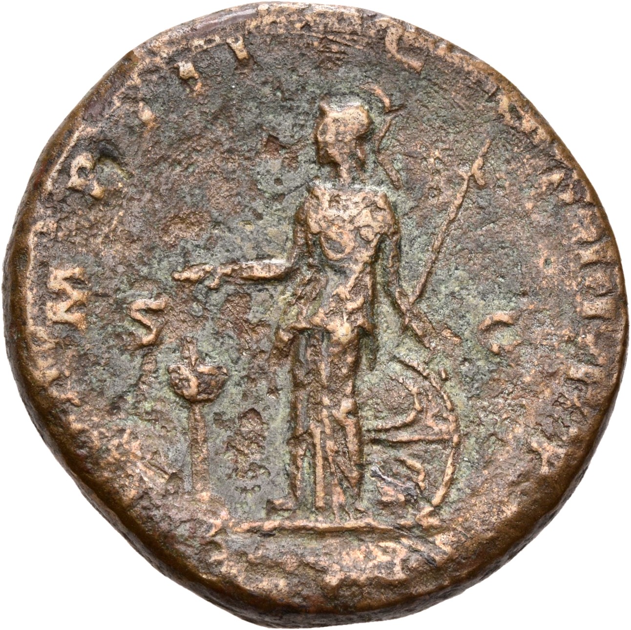 RIC III Marcus Aurelius 1607 Marcus Aurelius reverse, Minerva, helmeted, draped, standing left, droping incense from right...