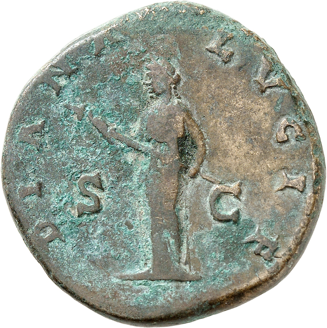 RIC III Marcus Aurelius 1628 Marcus Aurelius reverse, Diana, draped, standing front, head left, holding transverse lighted...