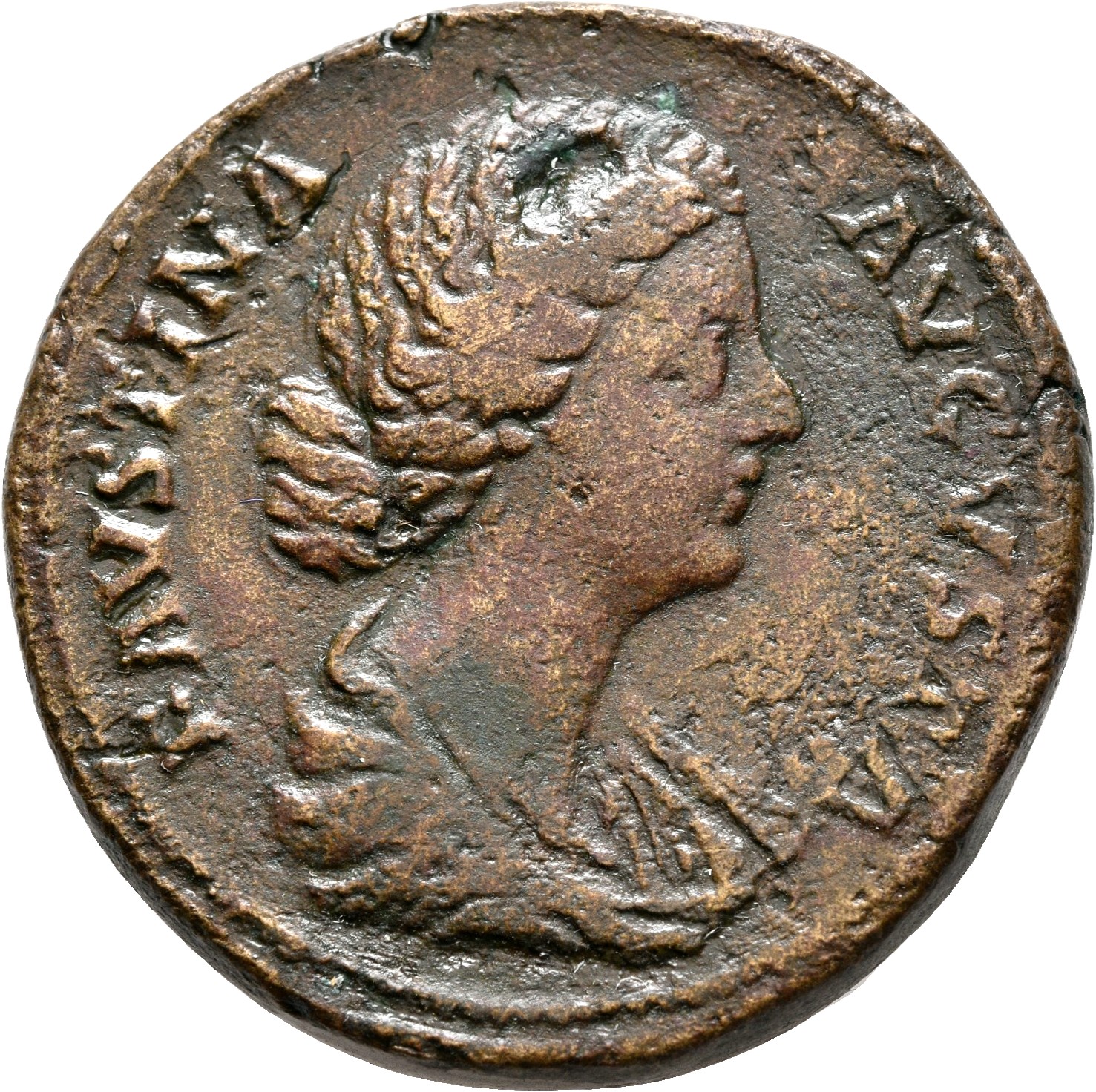 RIC III Marcus Aurelius 1630 Marcus Aurelius obverse, Bust of Faustina the Younger, draped, hair elaborately waved in near...