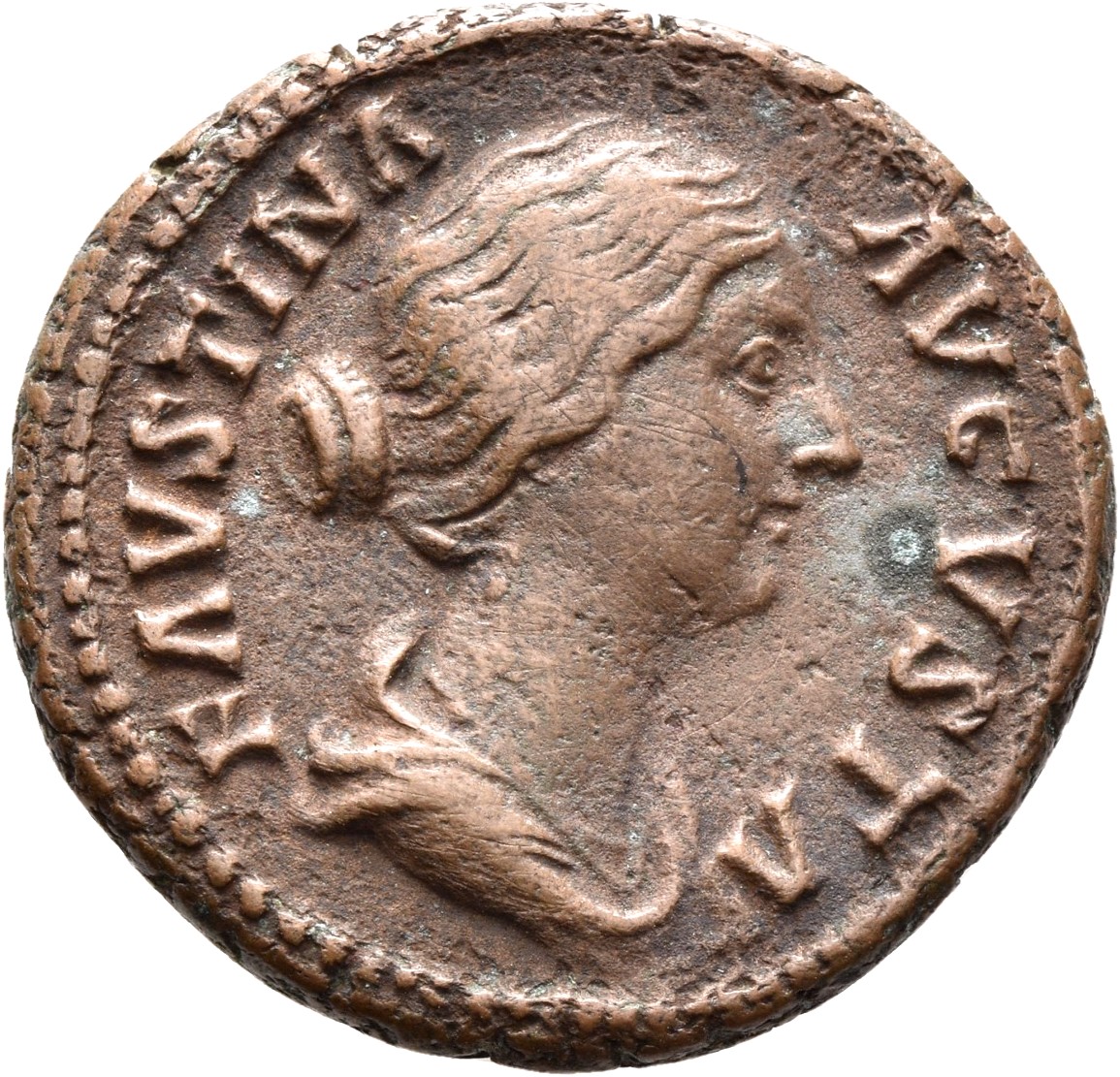 RIC III Marcus Aurelius 1636 Marcus Aurelius obverse, Bust of Faustina the Younger, draped, hair elaborately waved in near...