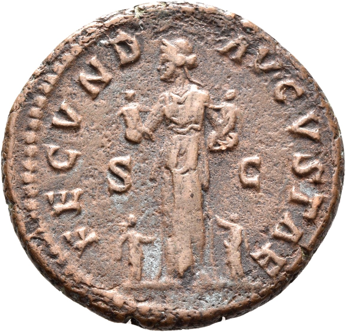 RIC III Marcus Aurelius 1636 Marcus Aurelius reverse, Fecunditas, draped, standing left, between two children and holding ...