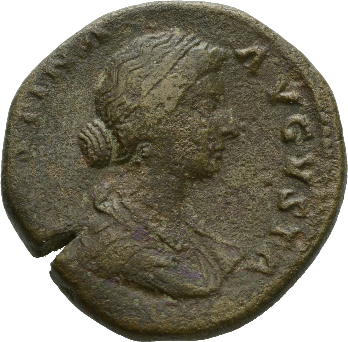RIC III Marcus Aurelius 1638 Marcus Aurelius obverse, Bust of Faustina the Younger, draped, hair elaborately waved in near...