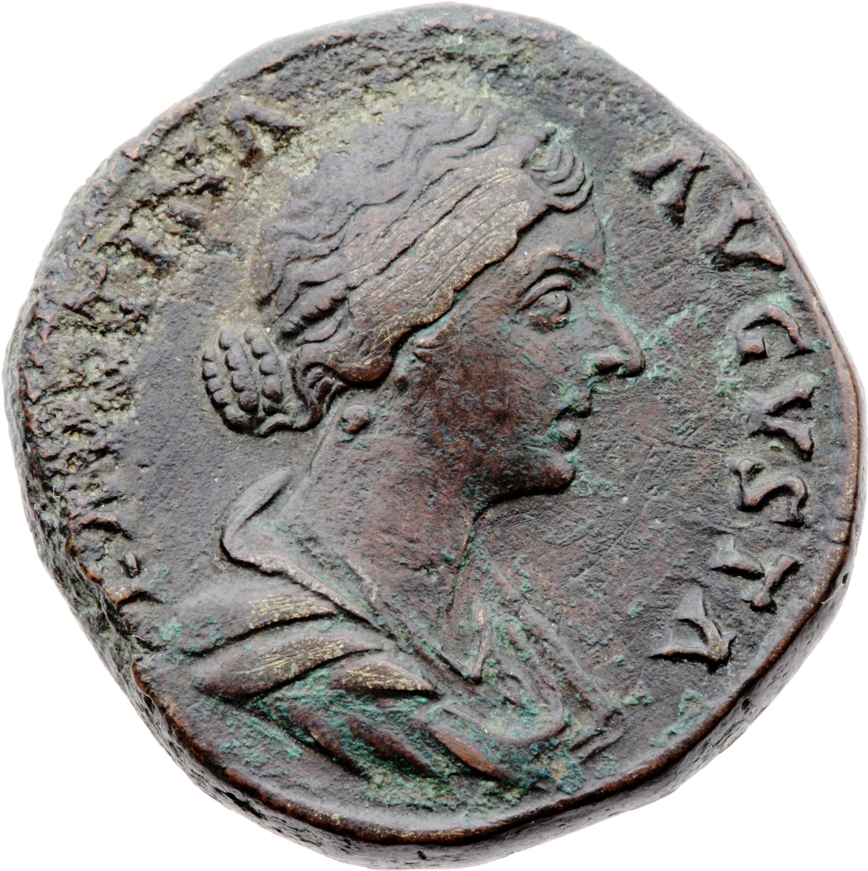 RIC III Marcus Aurelius 1638 Marcus Aurelius obverse, Bust of Faustina the Younger, draped, hair elaborately waved in near...