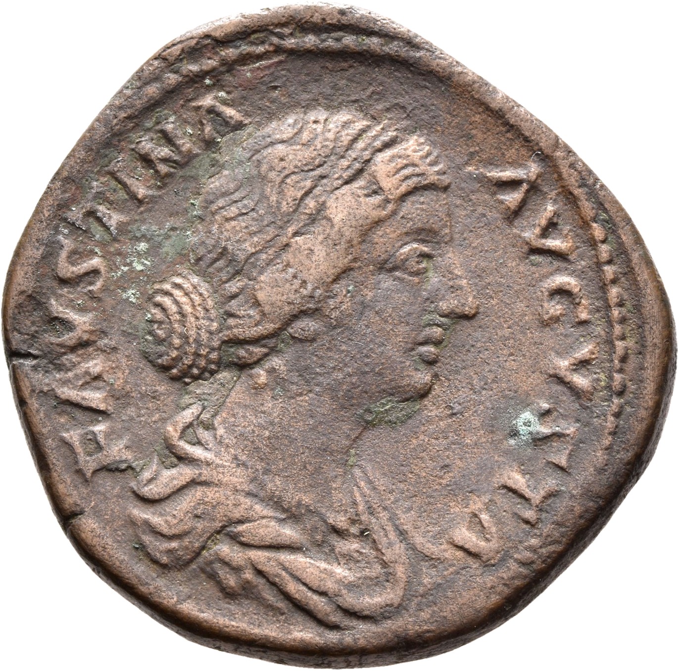 RIC III Marcus Aurelius 1642 Marcus Aurelius obverse, Bust of Faustina the Younger, draped, double row of pearls, hair ela...