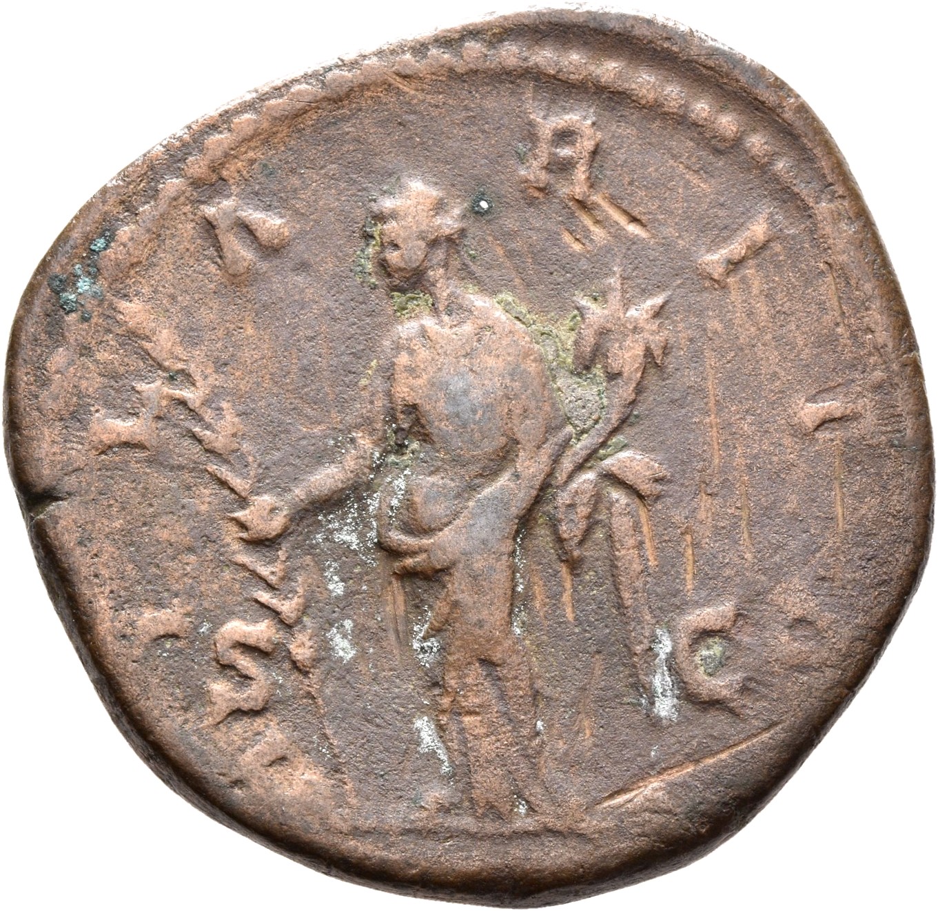 RIC III Marcus Aurelius 1642 Marcus Aurelius reverse, Hilaritas, draped, standing left, holding long palm, nearly vertical...