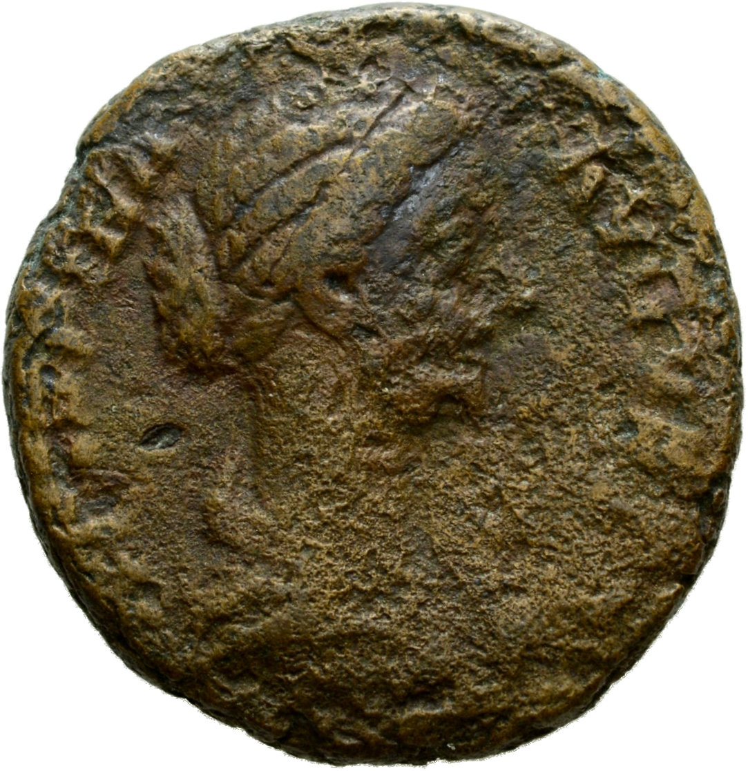 RIC III Marcus Aurelius 1643 Marcus Aurelius obverse, Bust of Faustina the Younger, draped, double row of pearls, hair ela...
