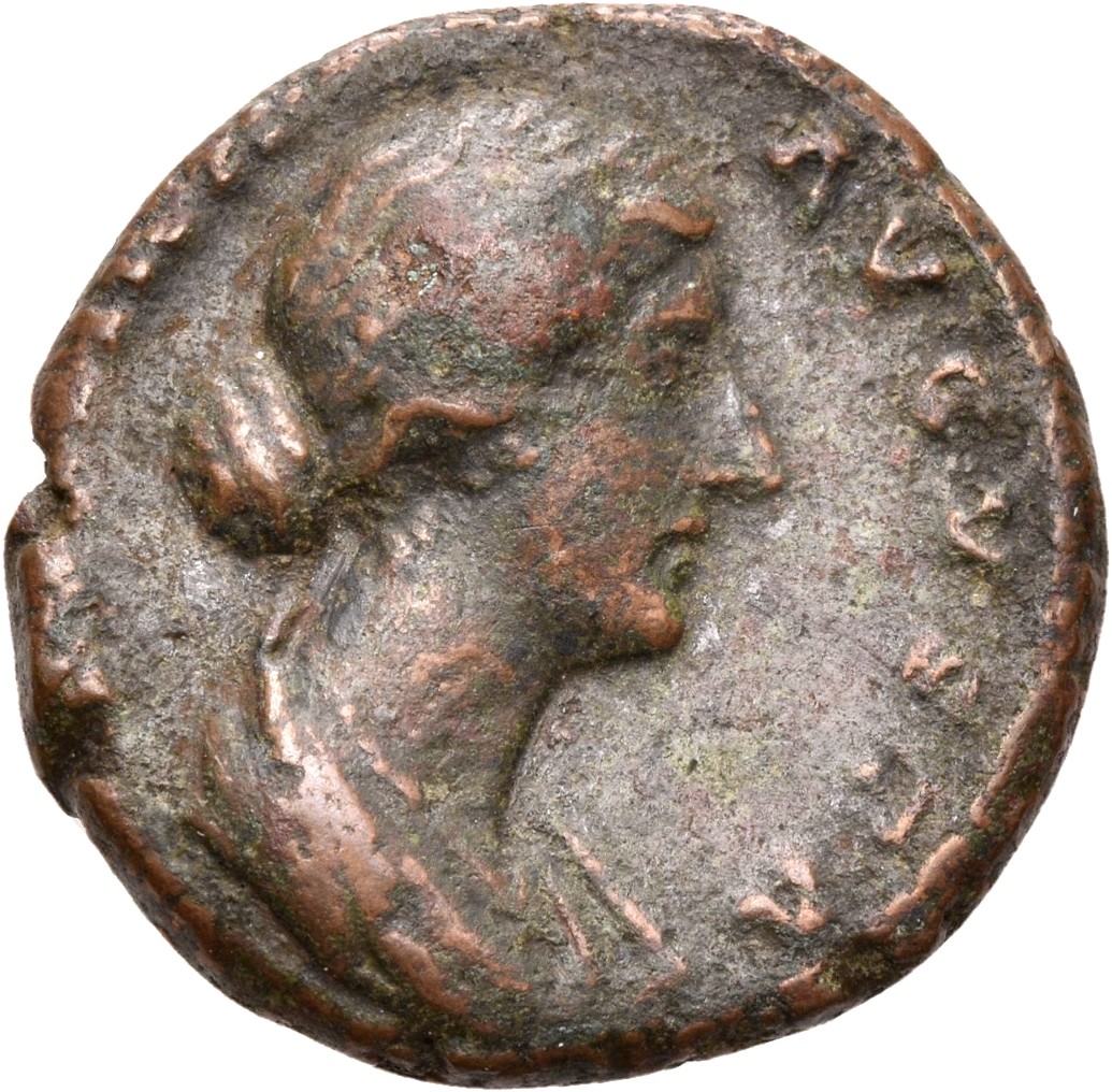 RIC III Marcus Aurelius 1643 Marcus Aurelius obverse, Bust of Faustina the Younger, draped, double row of pearls, hair ela...