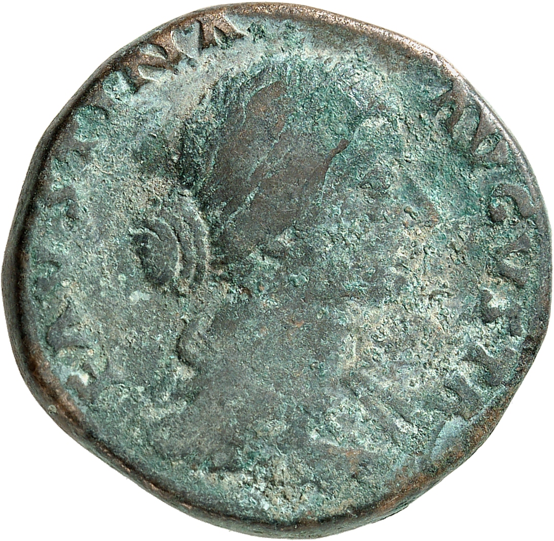 RIC III Marcus Aurelius 1645 Marcus Aurelius obverse, Bust of Faustina the Younger, draped, double row of pearls, hair ela...