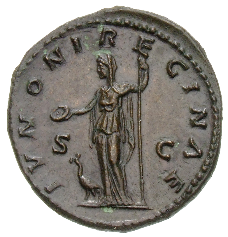 RIC III Marcus Aurelius 1651 Marcus Aurelius reverse, Juno, draped, standing left, holding patera in extended right hand a...