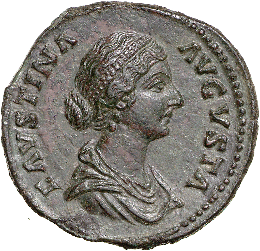 RIC III Marcus Aurelius 1654 Marcus Aurelius obverse, Bust of Faustina the Younger, draped, sometimes double row of pearls...