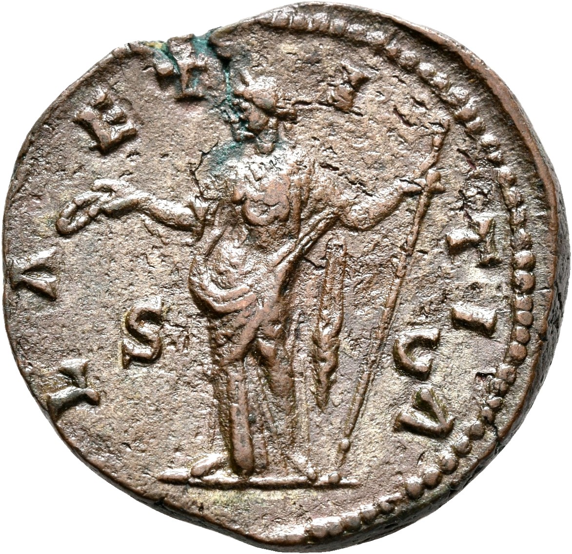 RIC III Marcus Aurelius 1656 Marcus Aurelius reverse, Laetitia, draped, standing front, head left, holding wreath in right...