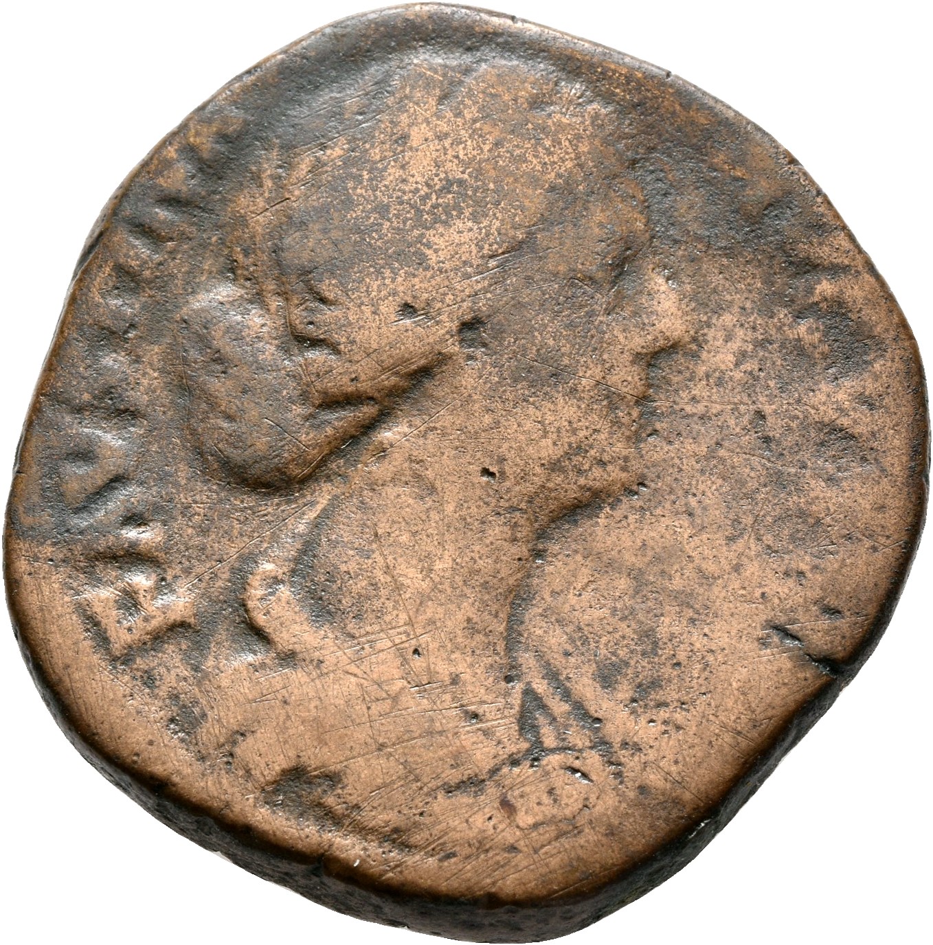RIC III Marcus Aurelius 1663 Marcus Aurelius obverse, Bust of Faustina the Younger, draped, hair elaborately waved in near...