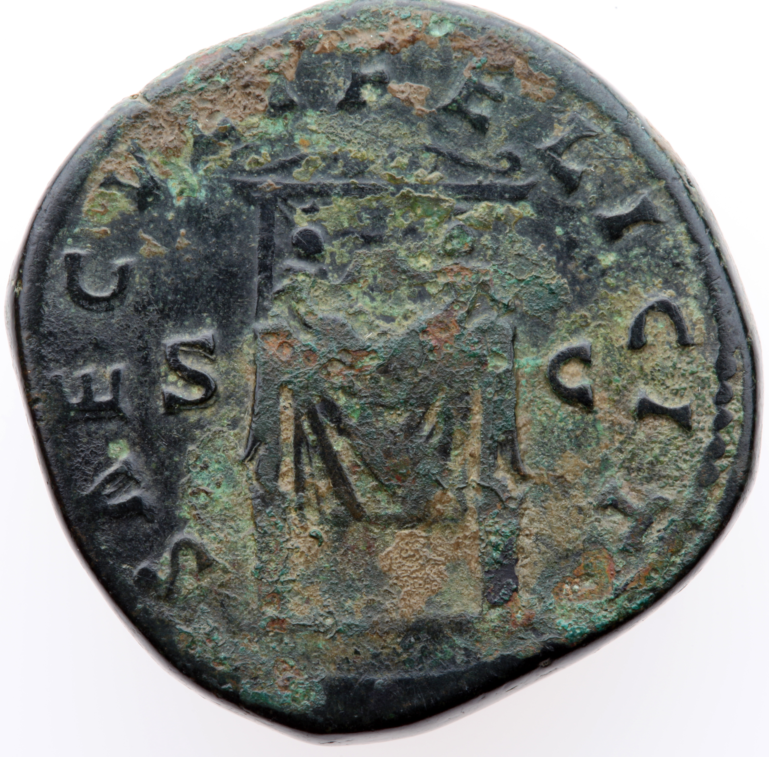 RIC III Marcus Aurelius 1665 Marcus Aurelius reverse, Throne (pulvinar), draped and ornamented, on which are two baby boys...