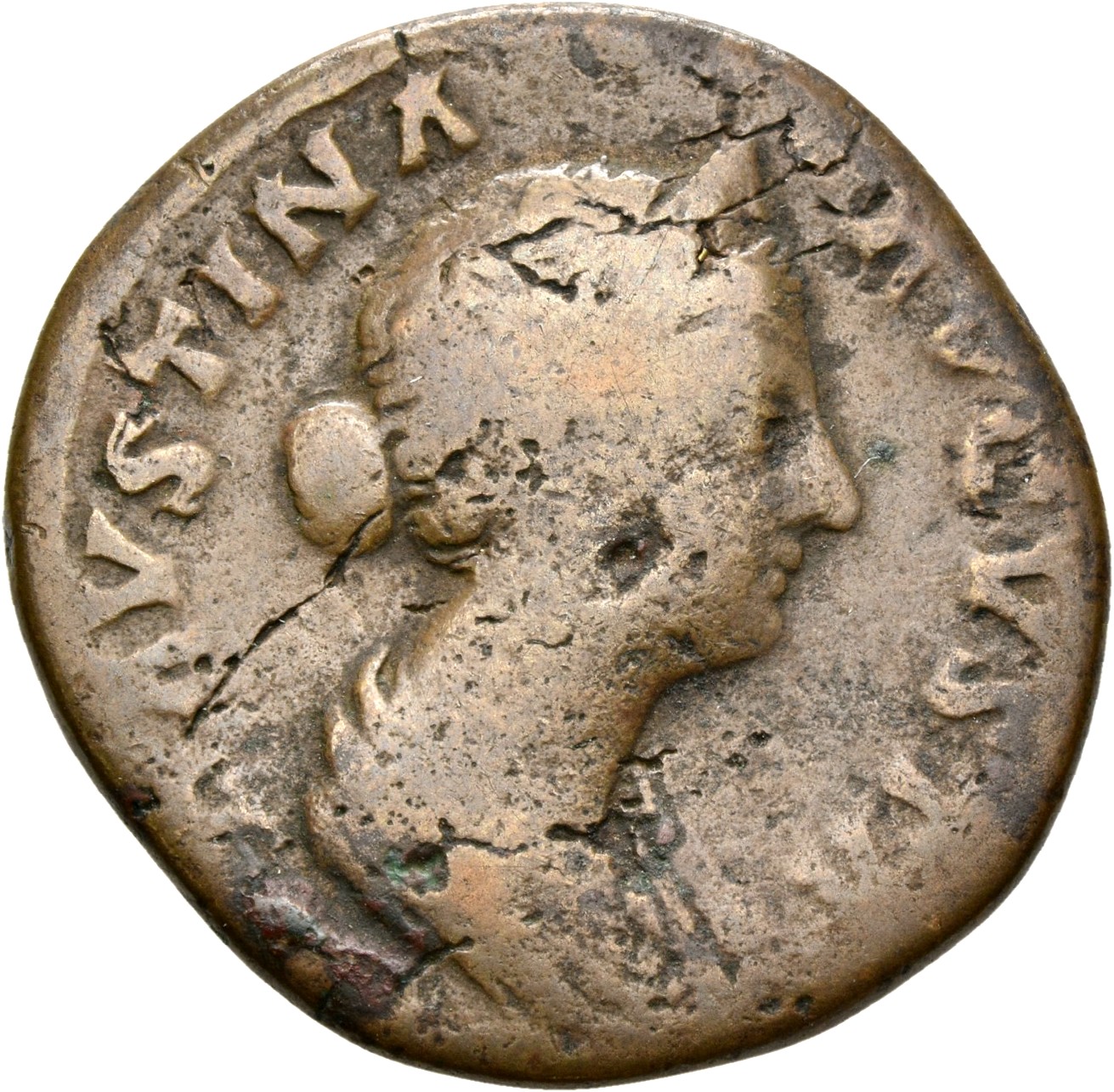 RIC III Marcus Aurelius 1668 Marcus Aurelius obverse, Bust of Faustina the Younger, draped, diademed, hair elaborately wav...