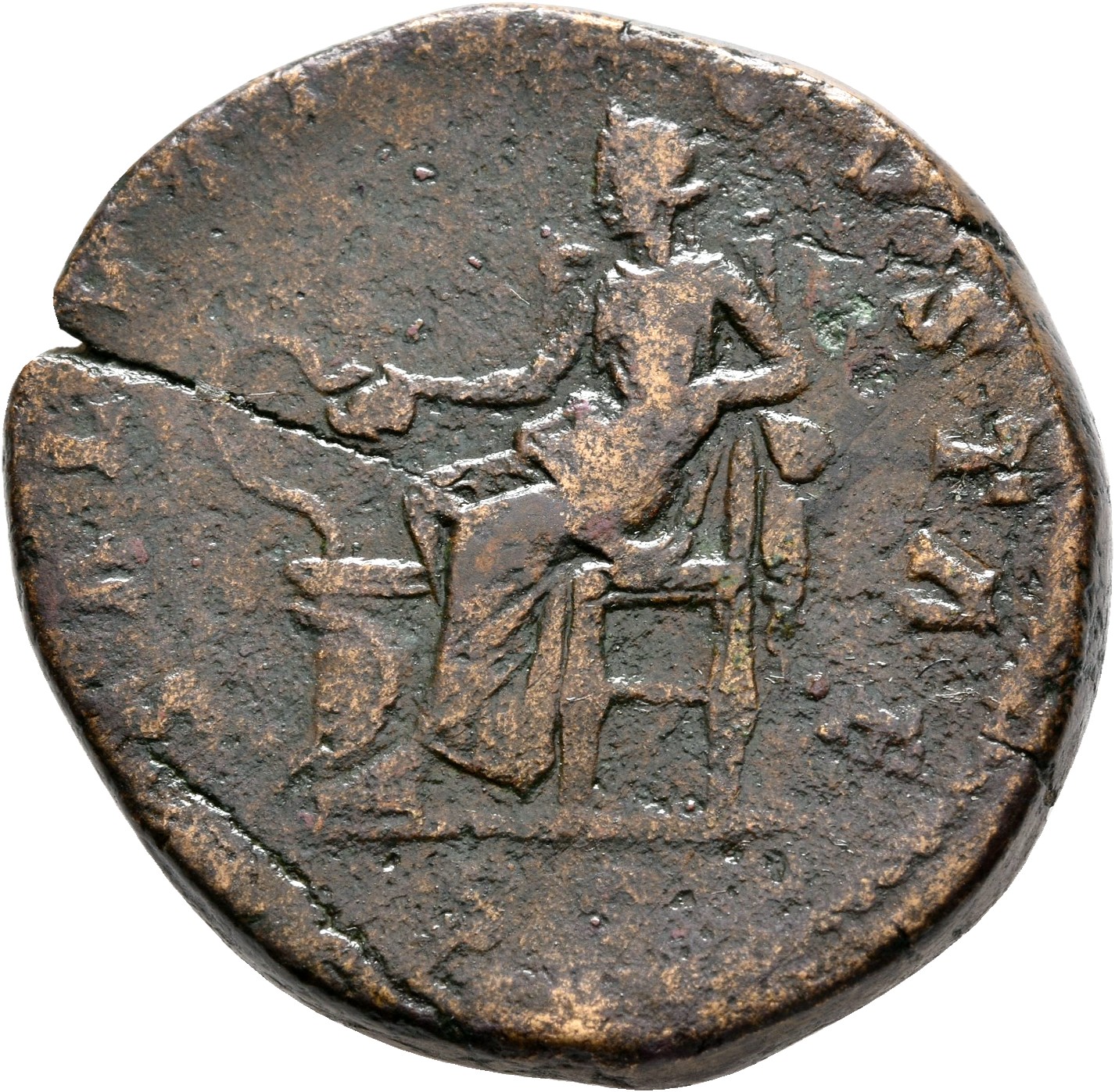 RIC III Marcus Aurelius 1668 Marcus Aurelius reverse, Salus, draped, seated left on low seat, feeding from patera in right...