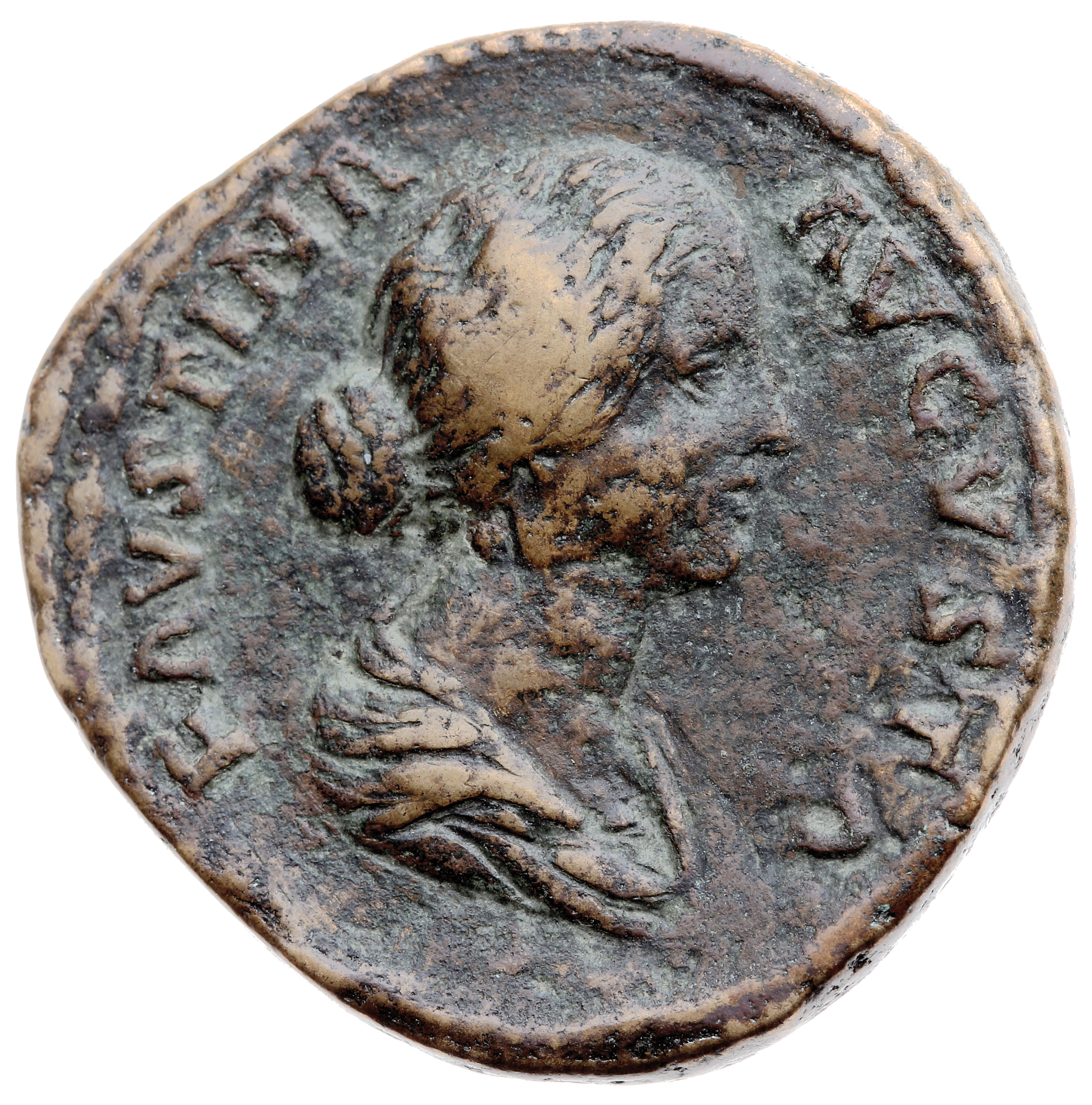 RIC III Marcus Aurelius 1673 Marcus Aurelius obverse, Bust of Faustina the Younger, draped, hair elaborately waved in near...