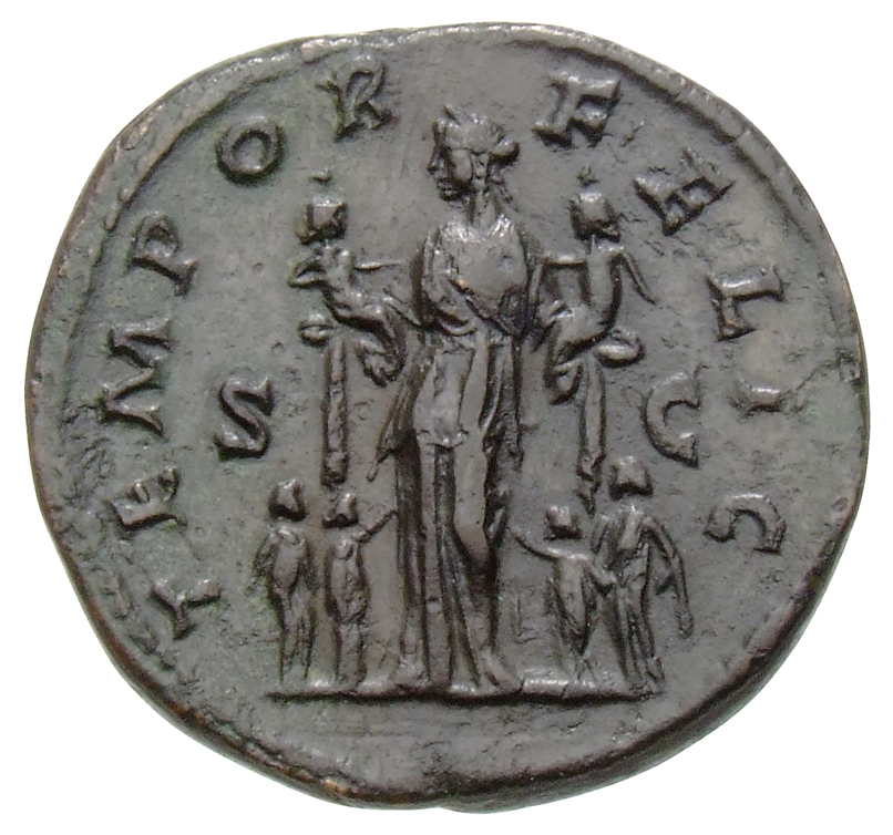 RIC III Marcus Aurelius 1674 Marcus Aurelius reverse, Faustina, draped, standing left between four children and holding tw...