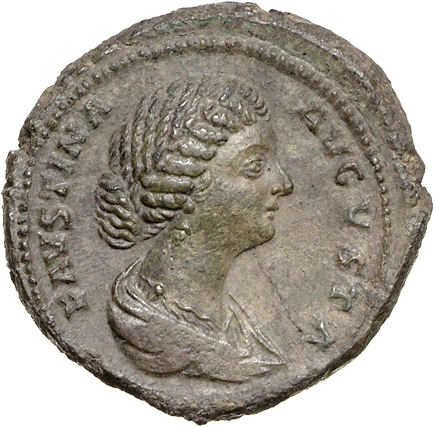 RIC III Marcus Aurelius 1680 Marcus Aurelius obverse, Bust of Faustina the Younger, draped, hair elaborately waved in near...