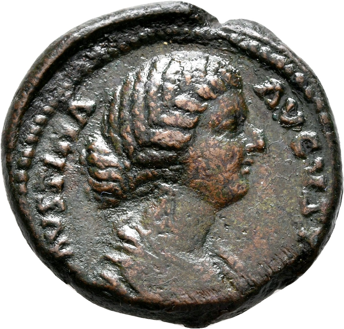 RIC III Marcus Aurelius 1687 Marcus Aurelius obverse, Bust of Faustina the Younger, draped, hair elaborately waved in near...