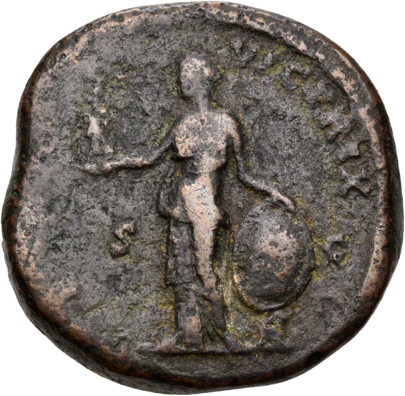 RIC III Marcus Aurelius 1688 Marcus Aurelius reverse, Venus, draped, standing left, holding Victory in extended right hand...