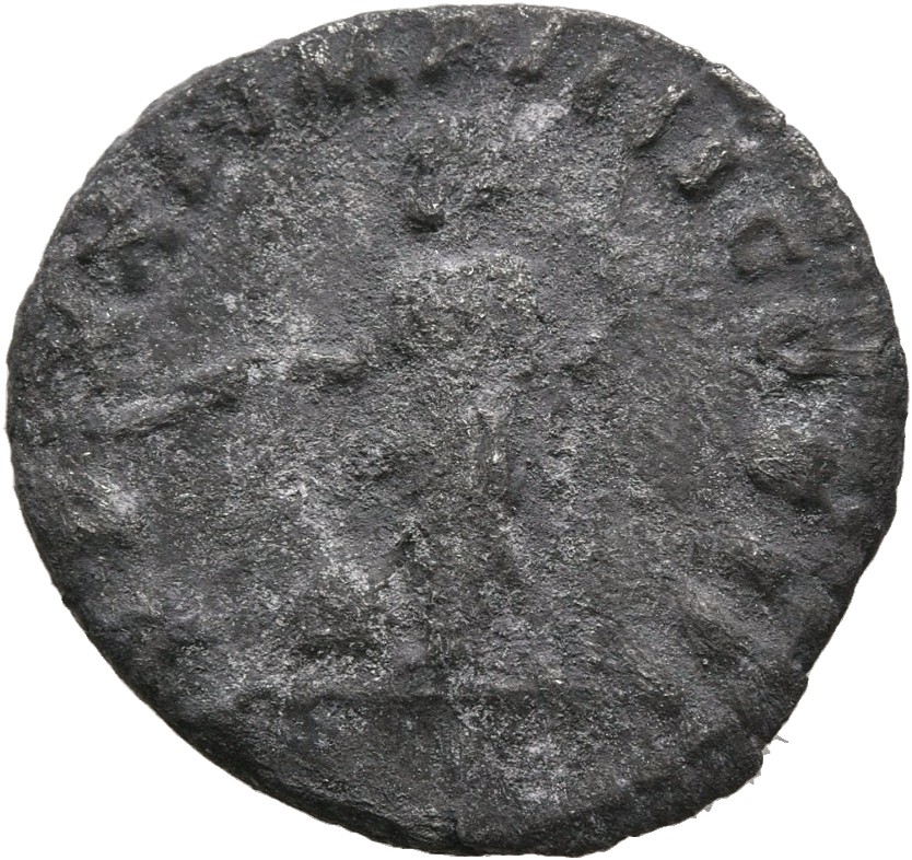 Marcus Aurelius reverse — Providentia, draped, standing left, pointing wand in right hand at globe at her feet and holding vertical sceptre in left hand