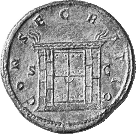 RIC III Marcus Aurelius 1706 Marcus Aurelius reverse, Lighted altar, nearly square, with door in front, panels left and ri...