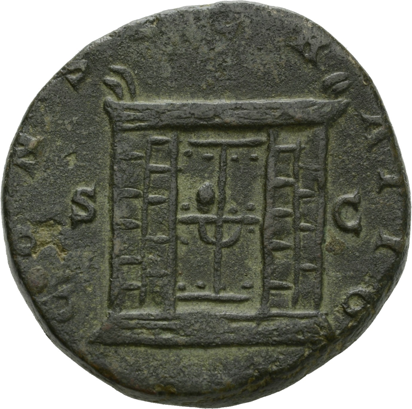 RIC III Marcus Aurelius 1706 Marcus Aurelius reverse, Lighted altar, nearly square, with door in front, panels left and ri...