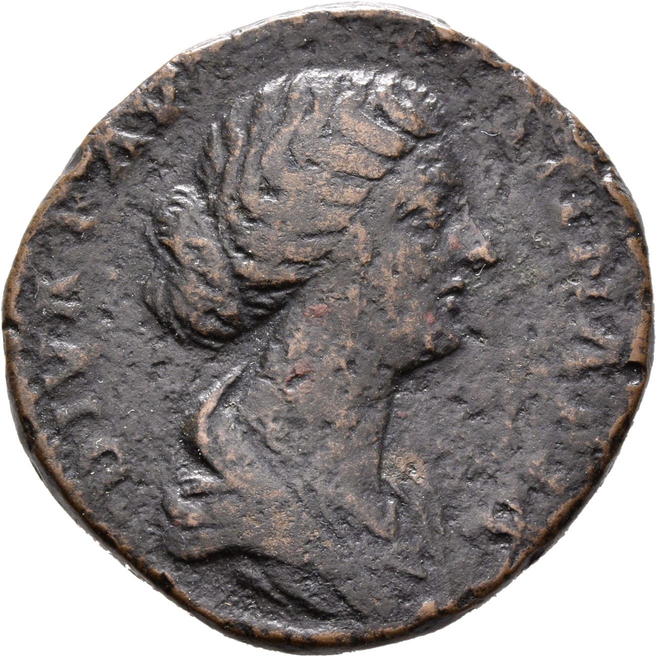 RIC III Marcus Aurelius 1715 Marcus Aurelius obverse, Bust of Faustina the Younger, draped, hair elaborately waved in near...