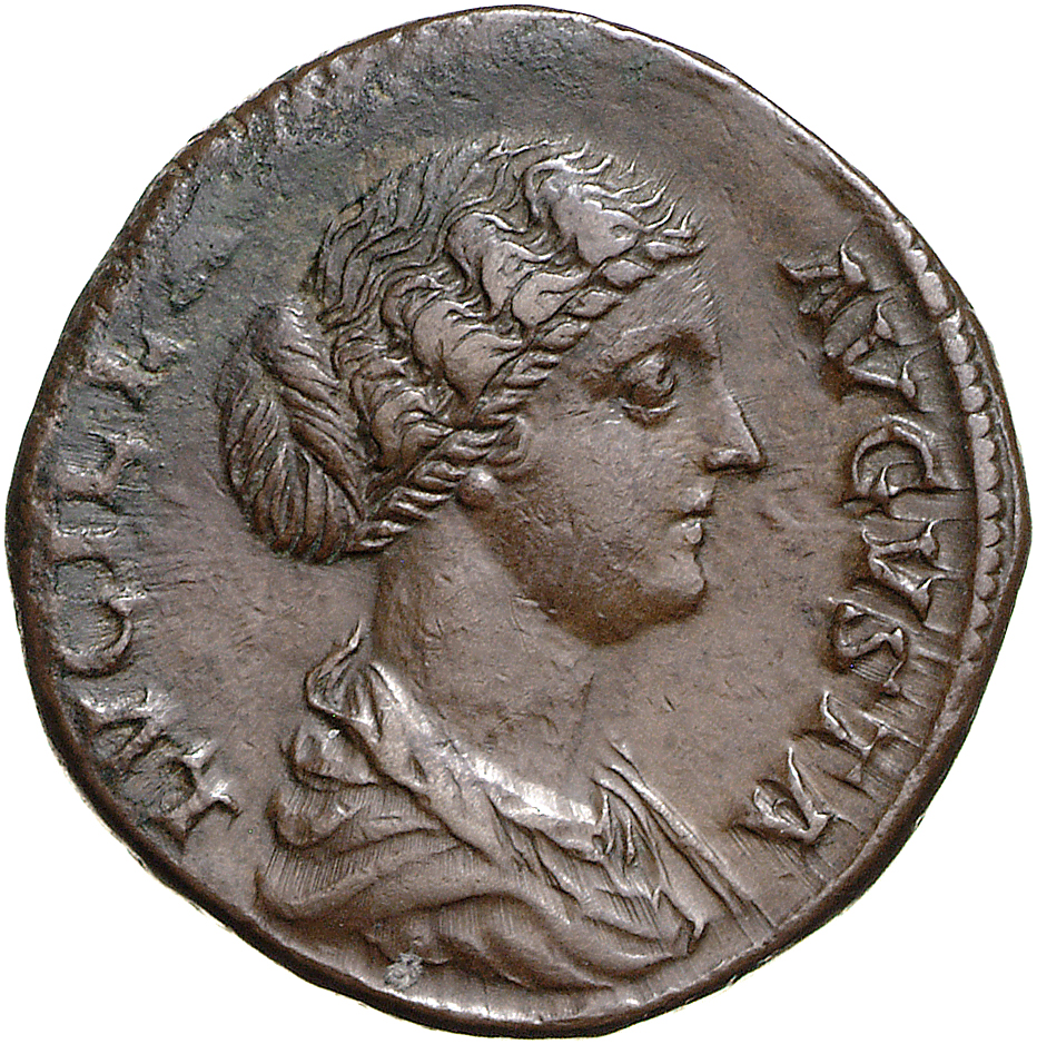 RIC III Marcus Aurelius 1736 Marcus Aurelius obverse, Bust of Lucilla, hair waved and fastened in a low chignon at back of...