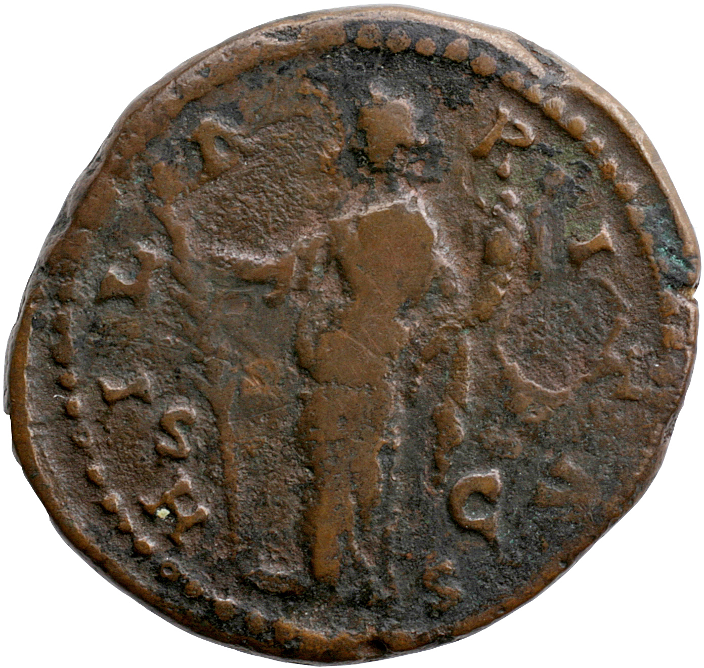 RIC III Marcus Aurelius 1743 Marcus Aurelius reverse, Hilaritas, draped, standing left, holding long palm, nearly vertical...