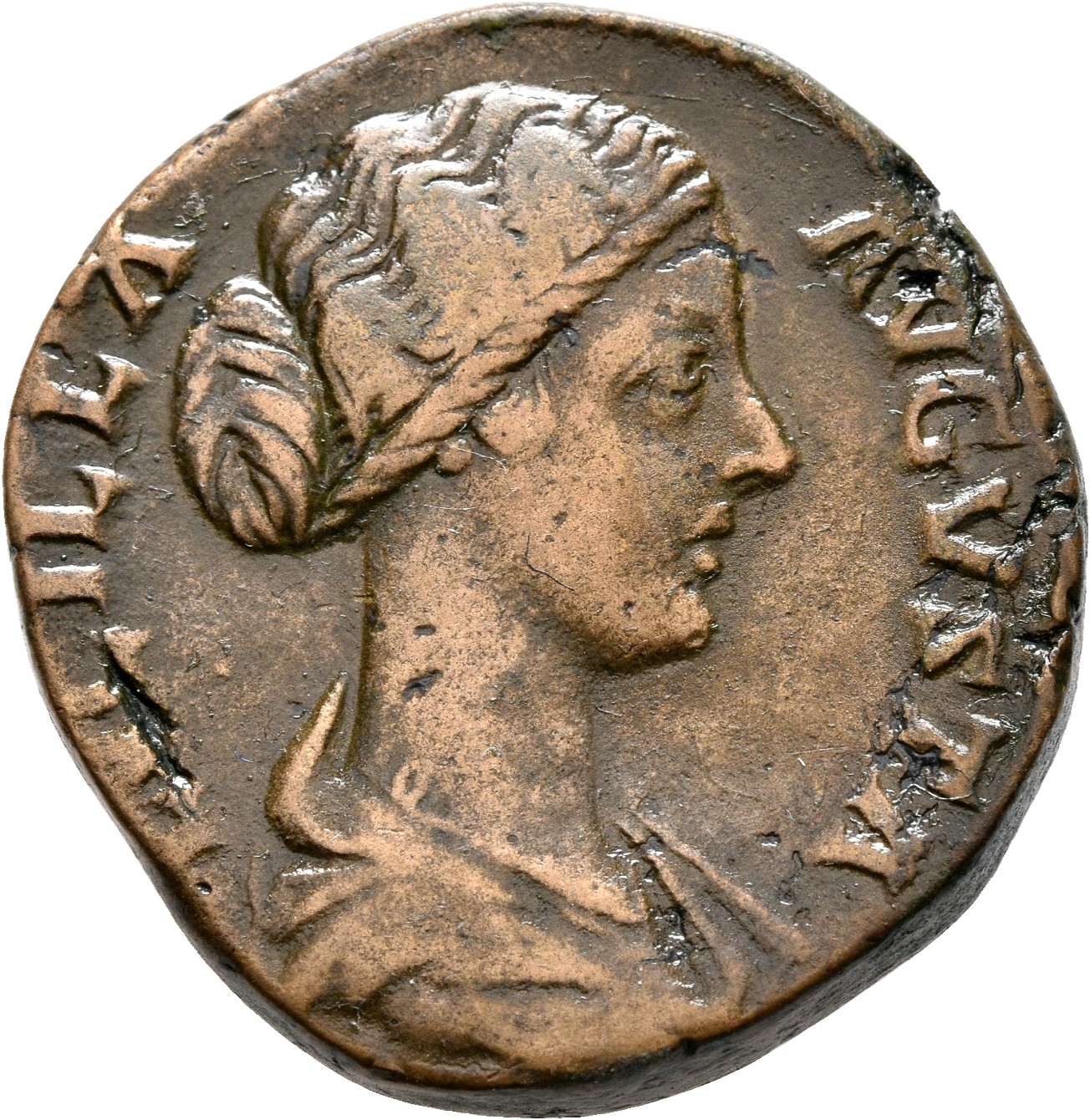RIC III Marcus Aurelius 1746 Marcus Aurelius obverse, Bust of Lucilla, hair waved and fastened in a low chignon at back of...