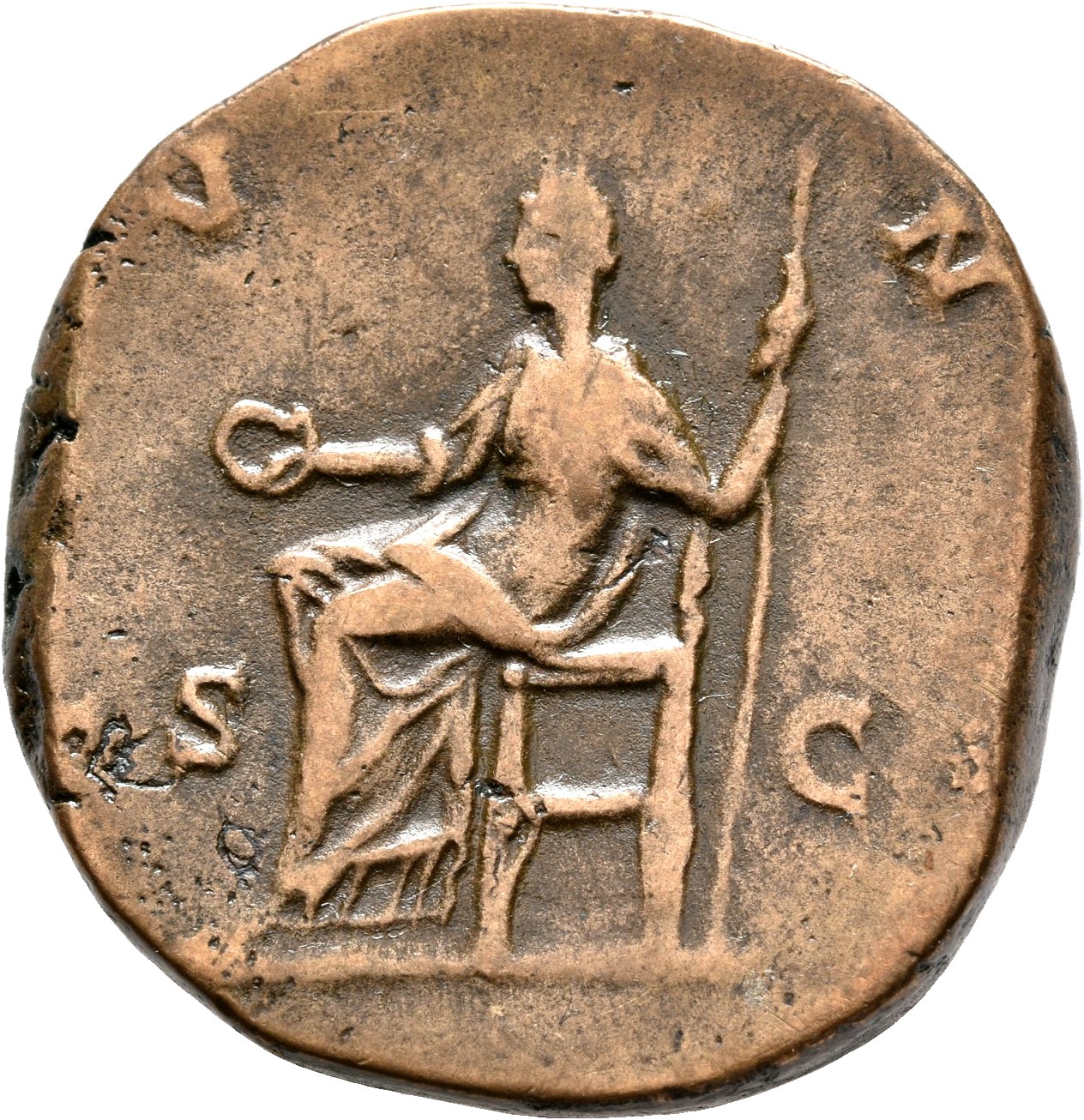 RIC III Marcus Aurelius 1746 Marcus Aurelius reverse, Juno, draped, seated left on low seat, holding patera in extended ri...