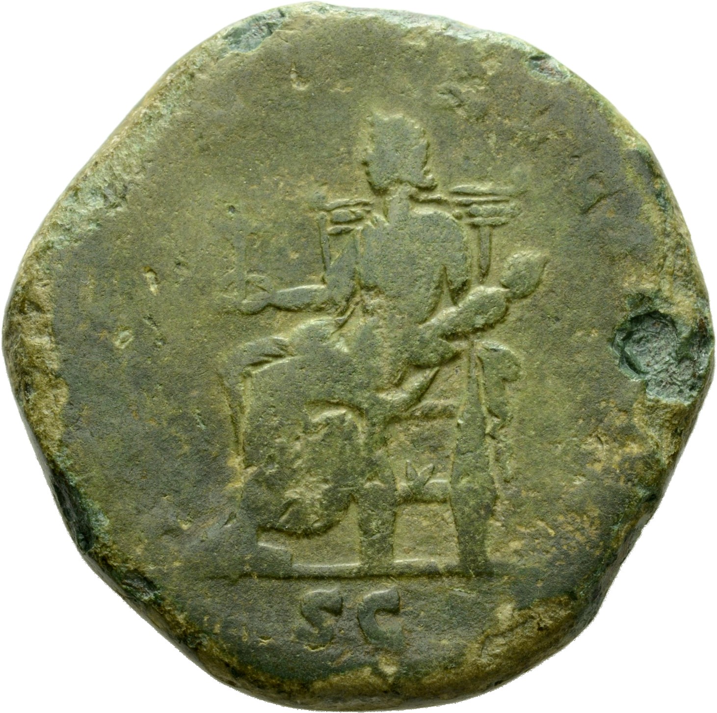 RIC III Marcus Aurelius 1747 Marcus Aurelius reverse, Juno, draped, seated left on throne, raising up a flower in right ha...