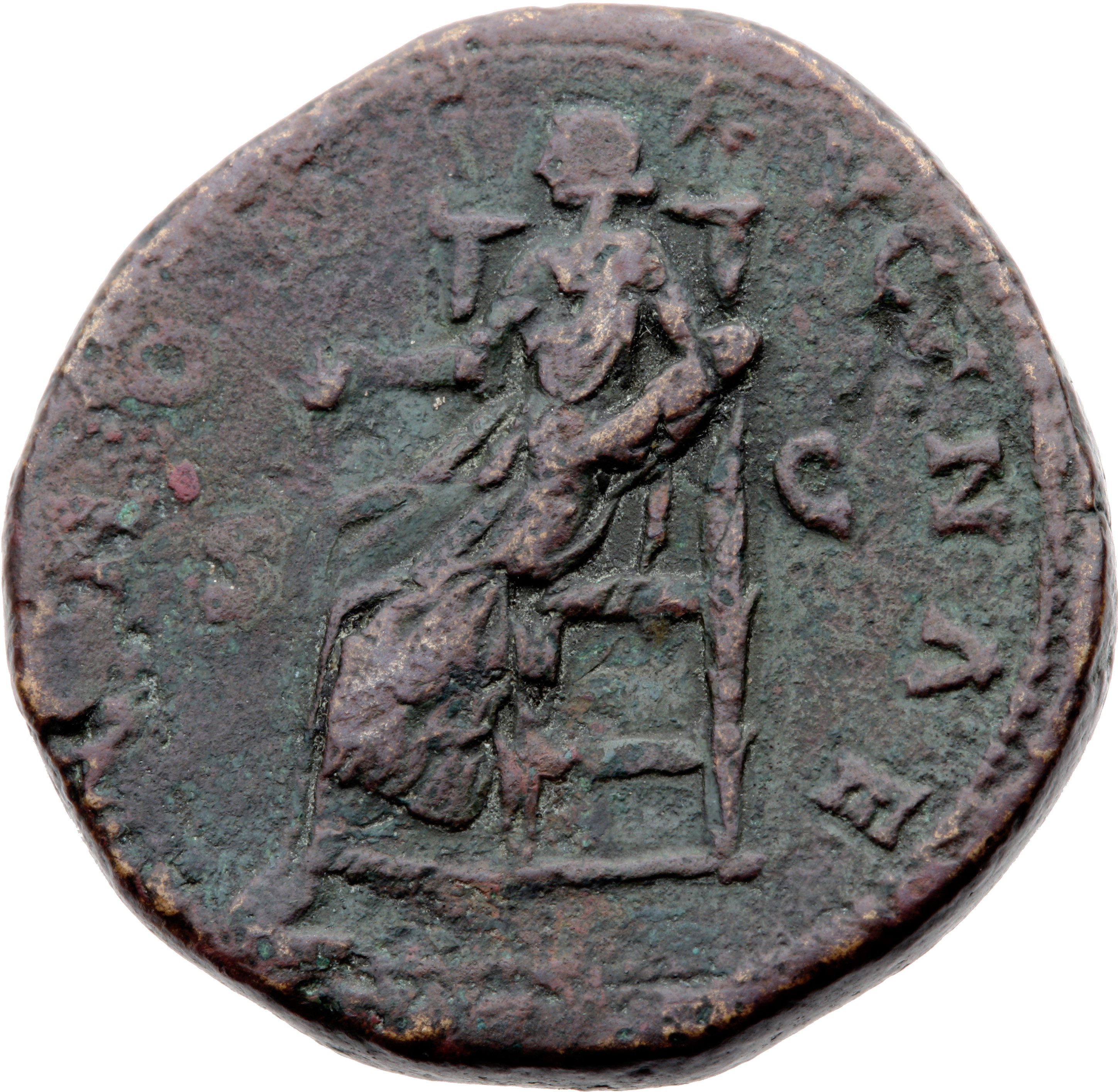 RIC III Marcus Aurelius 1747 Marcus Aurelius reverse, Juno, draped, seated left on throne, raising up a flower in right ha...