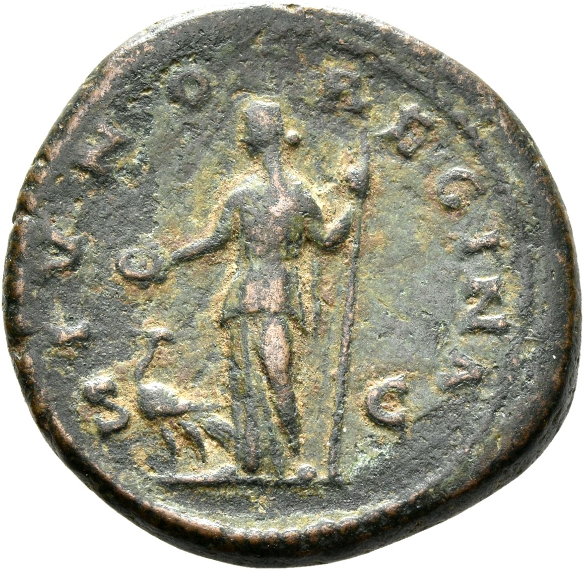 RIC III Marcus Aurelius 1751 Marcus Aurelius reverse, Juno, veiled, draped, standing left, holding patera in extended righ...